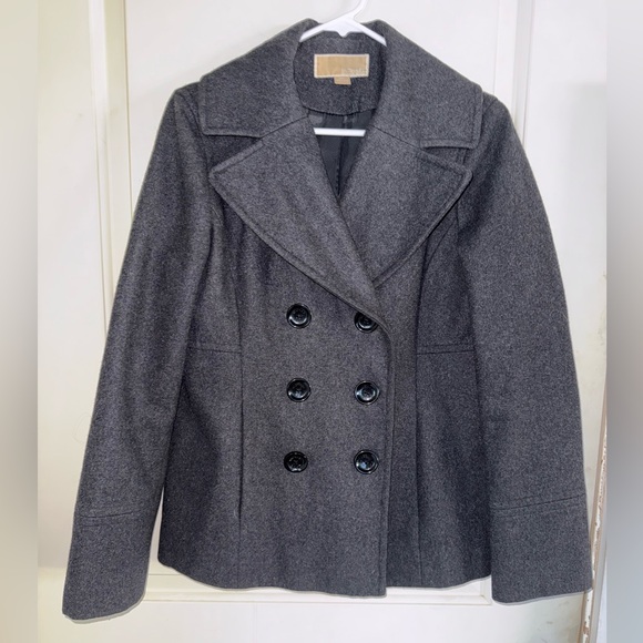 Michael Kors Women's Double-Breasted Wool Blend Peacoat in Charcoal Gray - Picture 2 of 8